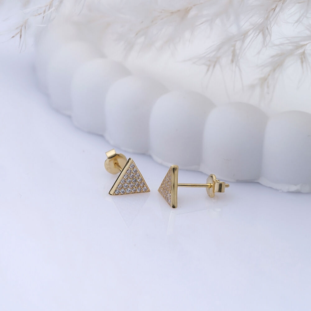 CZ Stone Triangle Silver Stud Earrings Wholesale Jewelry