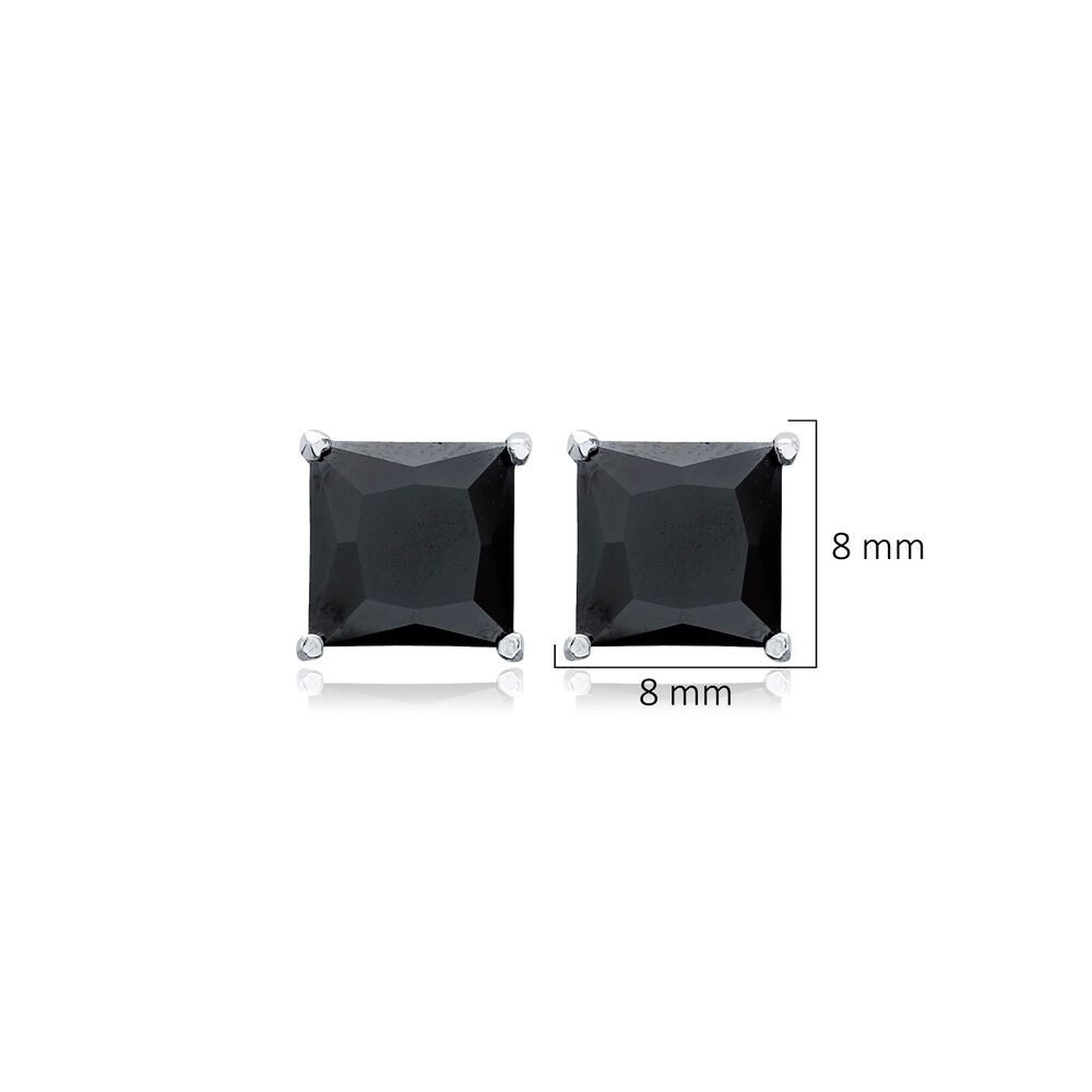 Black Cubic Zircon Square Shape Stud Earrings