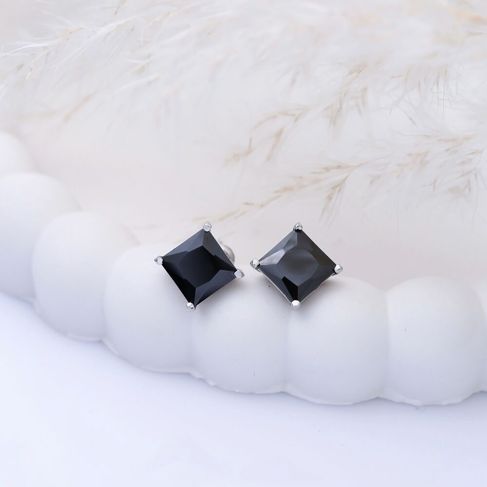 Black Cubic Zircon Square Stud Earrings