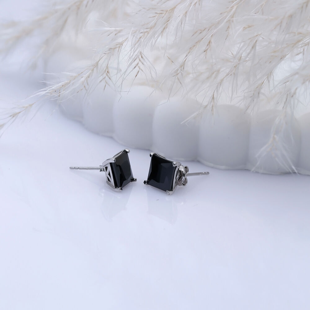 Black Cubic Zircon Square Stud Earrings