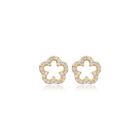 Hollow Flower CZ Wholesale 925 Sterling Silver Stud Earrings