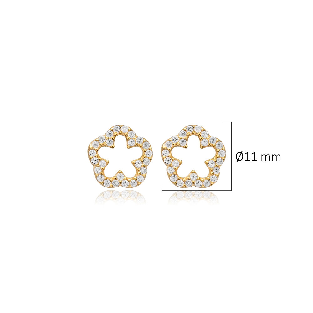 Hollow Flower CZ Design 925 Stud Earrings