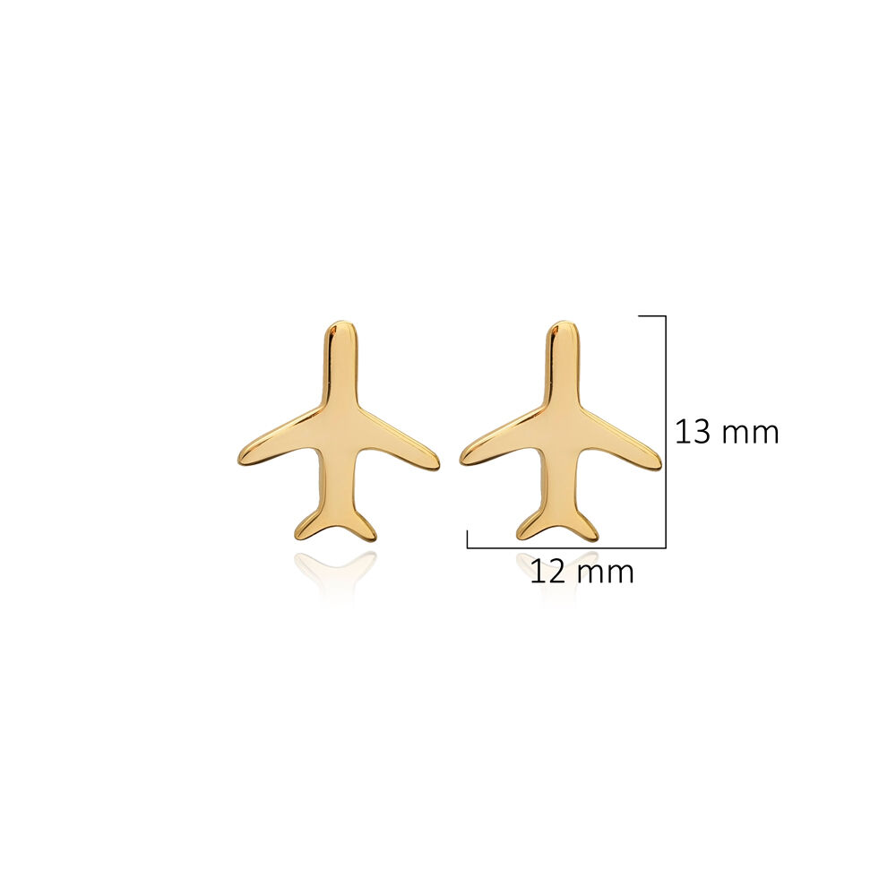 Plain Plane Design Silver Stud Earrings