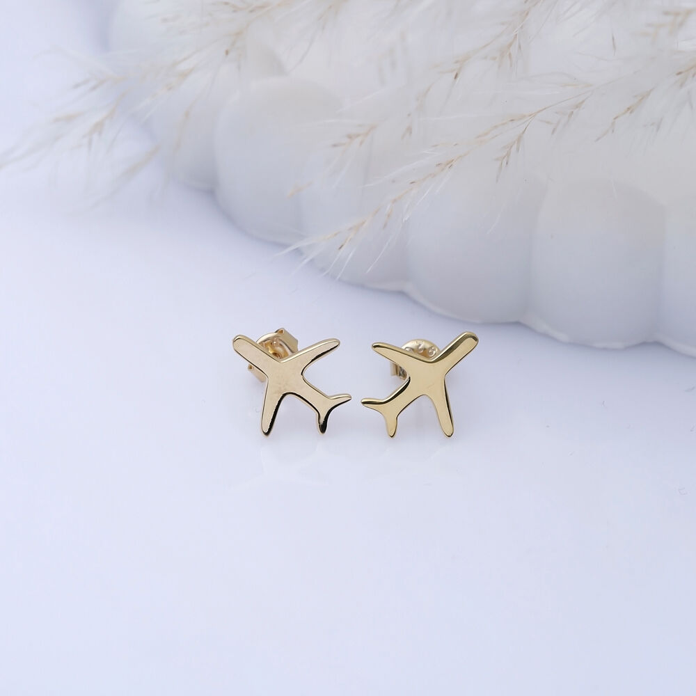 Plain Plane Design Silver Stud Earrings