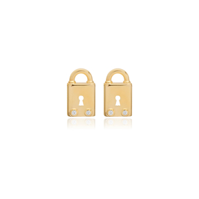 Lock Design CZ Stone Wholesale Turkish Silver Stud Earrings