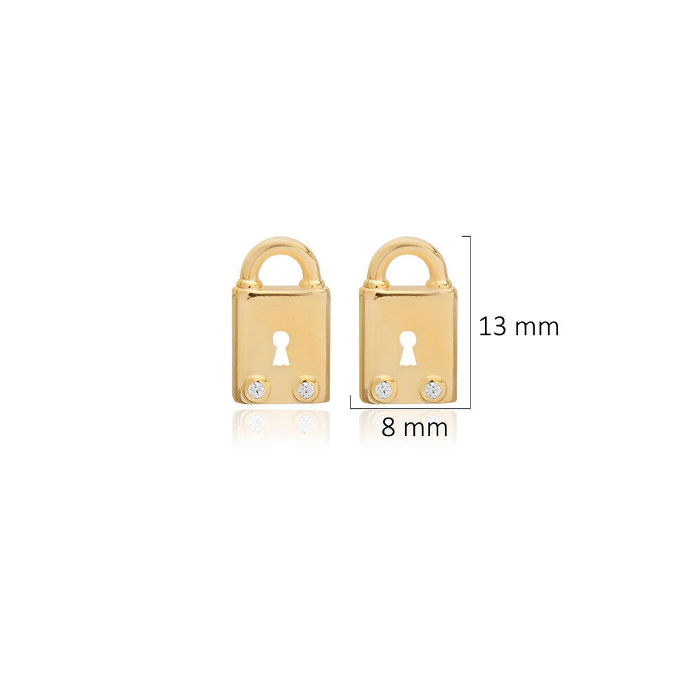 Lock Design CZ Stone Wholesale Turkish Silver Stud Earrings