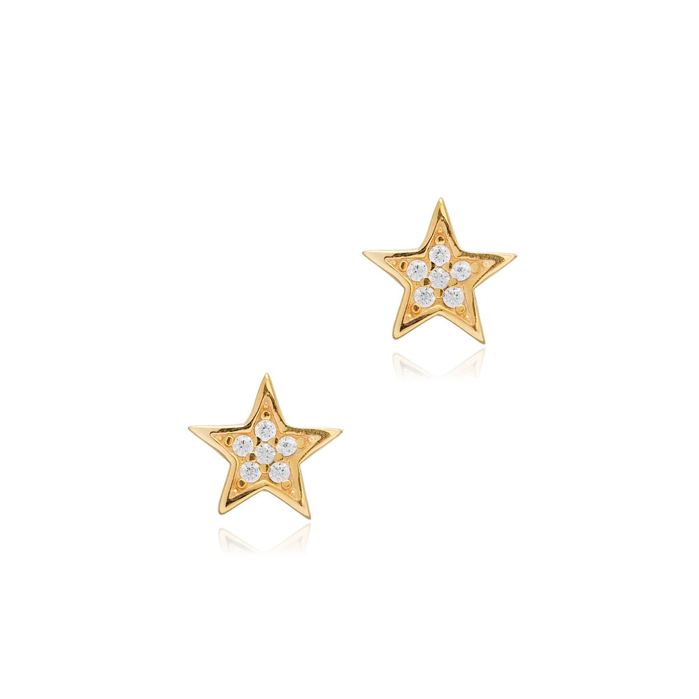 Star Design CZ Stone Silver Stud Earrings