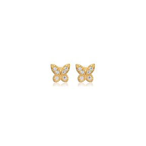 Cute Butterfly Design Cz Stone Silver Stud Earring Jewelry