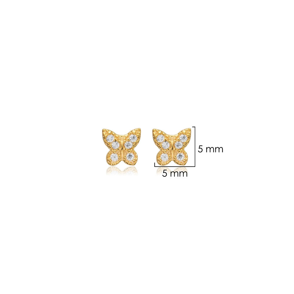 Tiny Butterfly CZ Stone 925 Stud Earrings