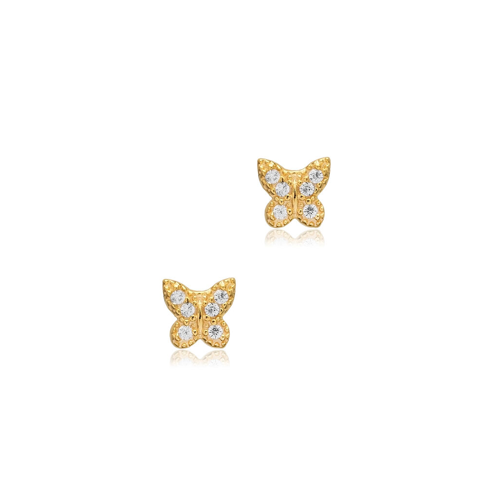 Tiny Butterfly CZ Stone 925 Stud Earrings