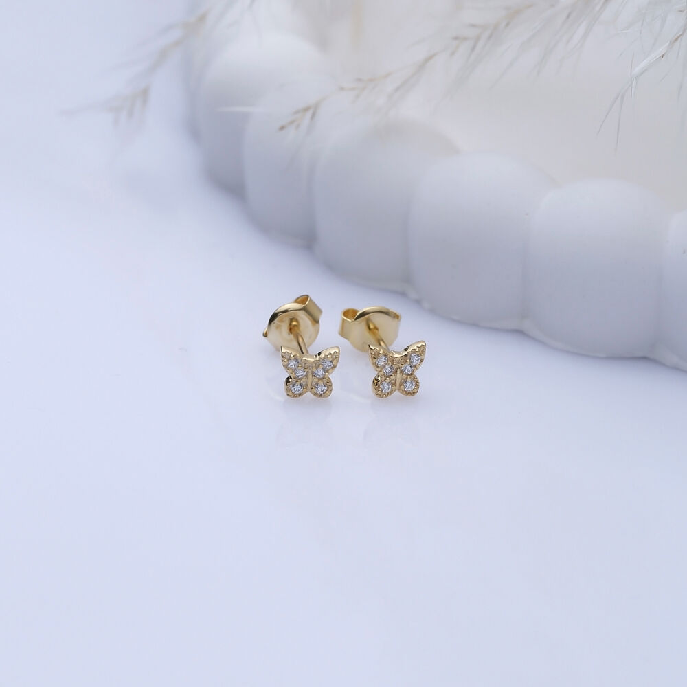 Tiny Butterfly CZ Stone 925 Stud Earrings