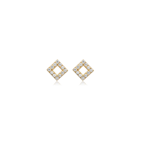 Square Design Cz Stone Silver Wholesale Jewelry Stud Earring