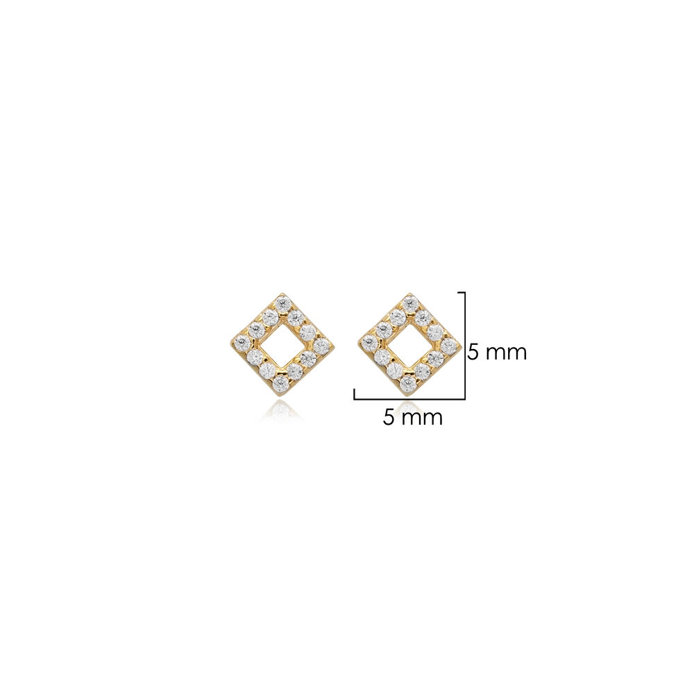 Square Design Cz Stone Silver Wholesale Jewelry Stud Earring