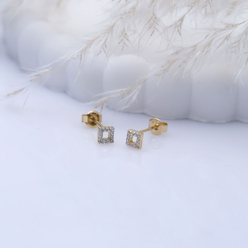 Square Design Cz Stone Silver Wholesale Jewelry Stud Earring