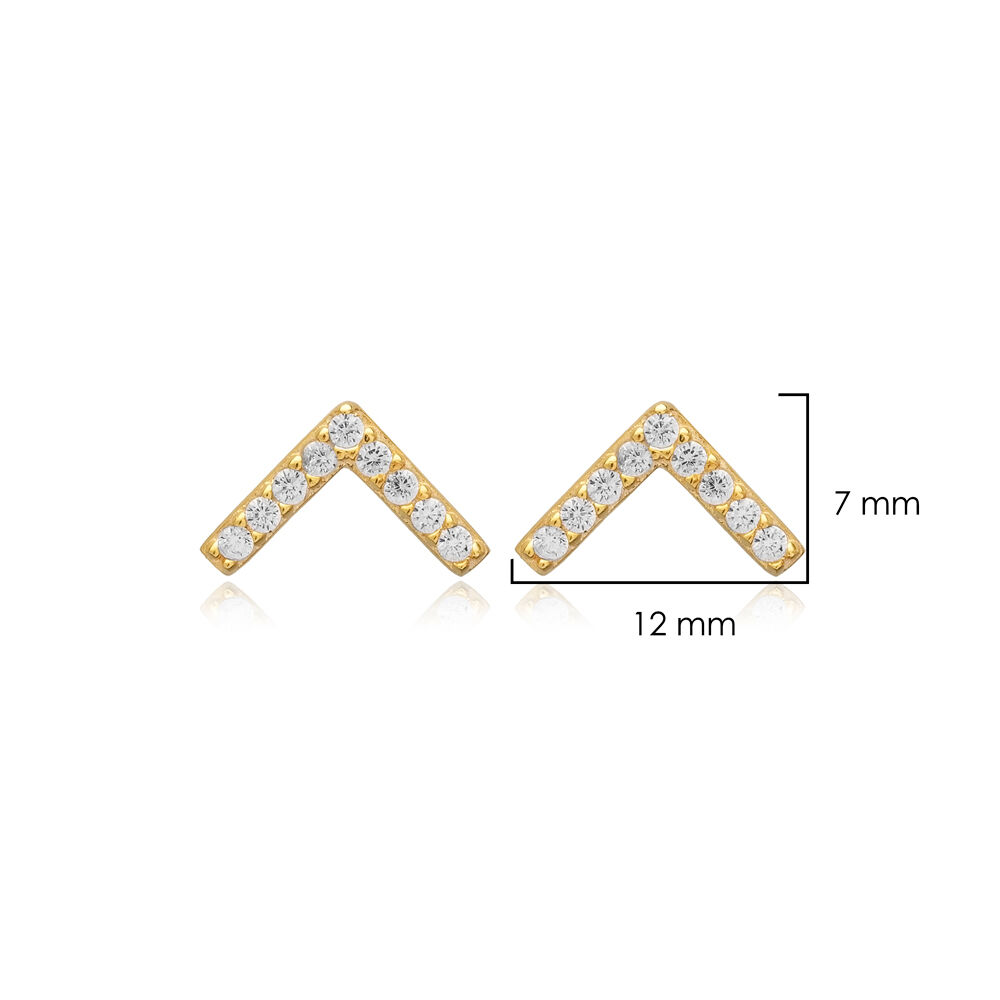 Minimalist V Design CZ 925 Stud Earrings