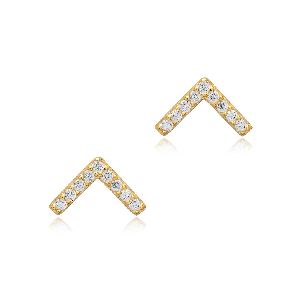 Minimalist V Design Cz Silver Wholesale Jewelry Stud Earring