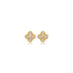 Mini Clover Design Cz Silver Wholesale Jewelry Stud Earring