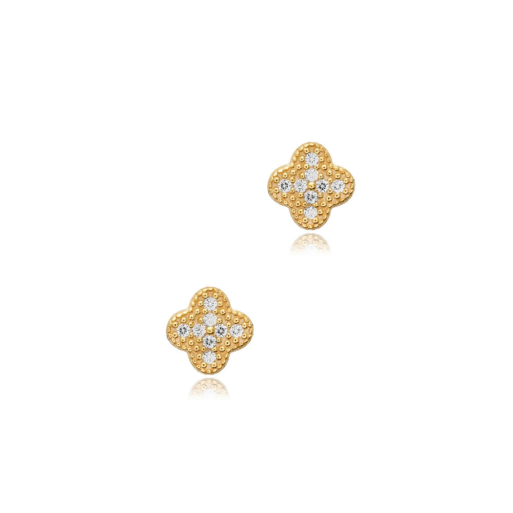 Mini Clover Design Cz Silver Wholesale Jewelry Stud Earring