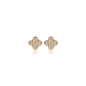 Cute Clover Design Cz Silver Wholesale Jewelry Stud Earring