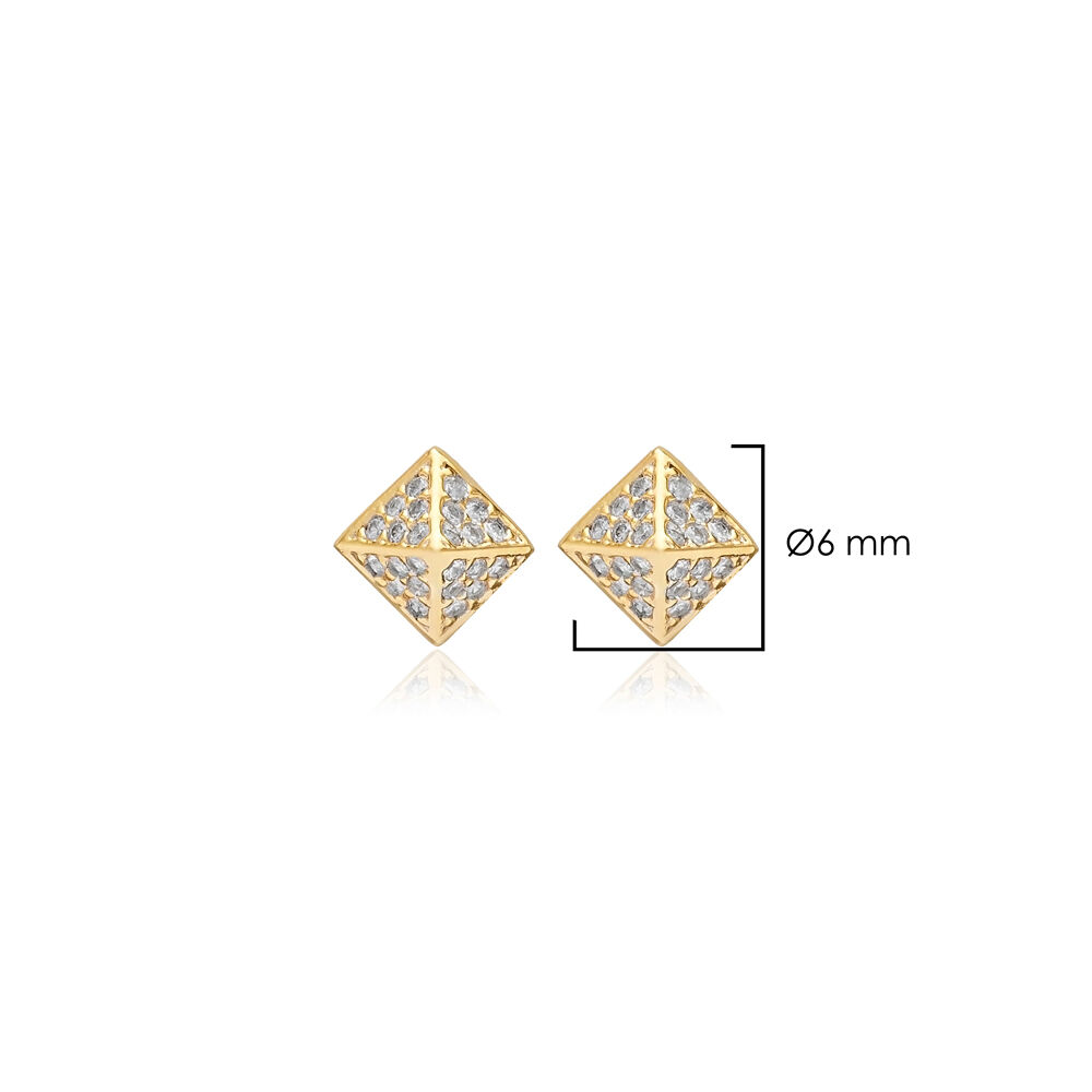 Pyramid Design Cz Silver Wholesale Jewelry Stud Earring