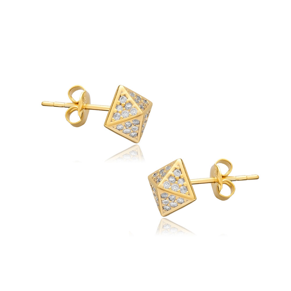 Pyramid Design CZ Silver Stud Earrings