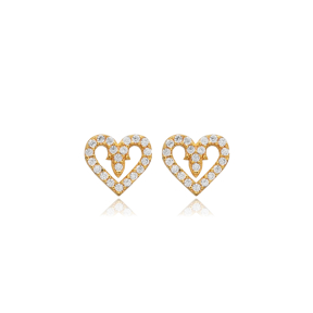 Heart Design Cute Cz Silver Jewelry Stud Earring Jewelry