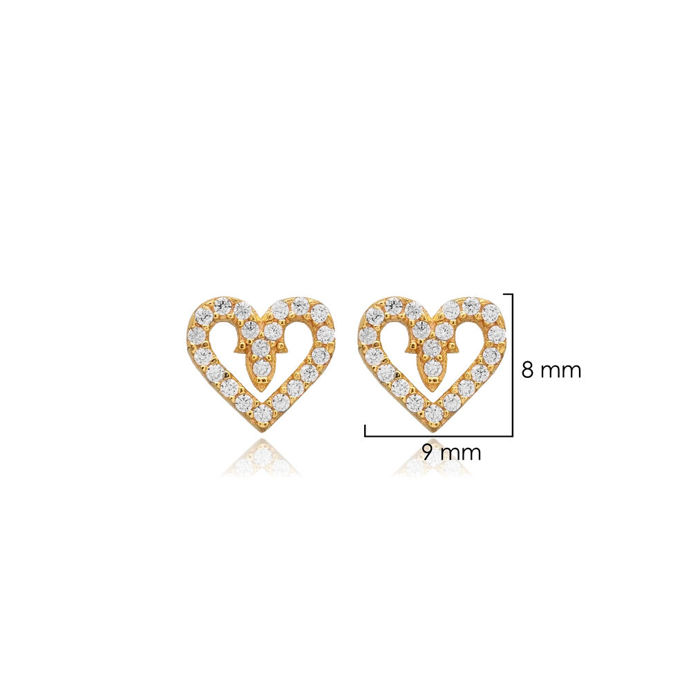 Heart Design CZ Silver 925 Stud Earrings