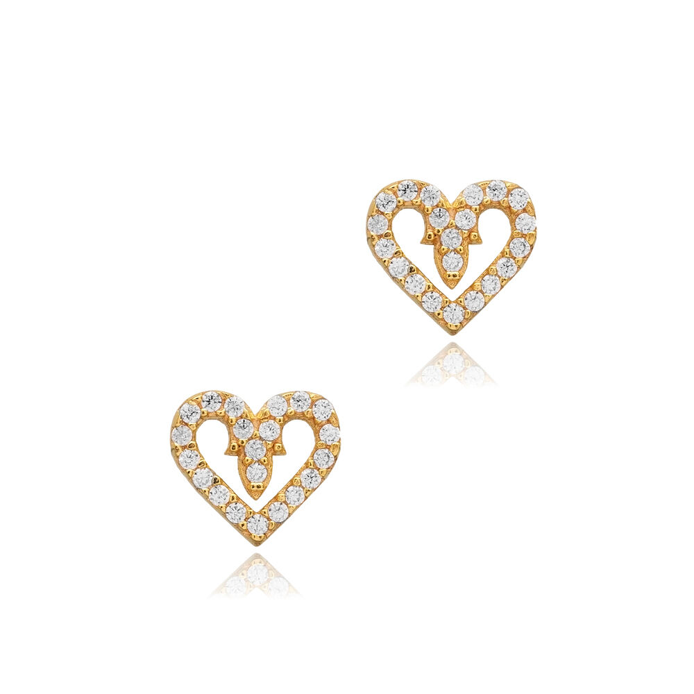 Heart Design Cute Cz Silver Jewelry Stud Earring Jewelry