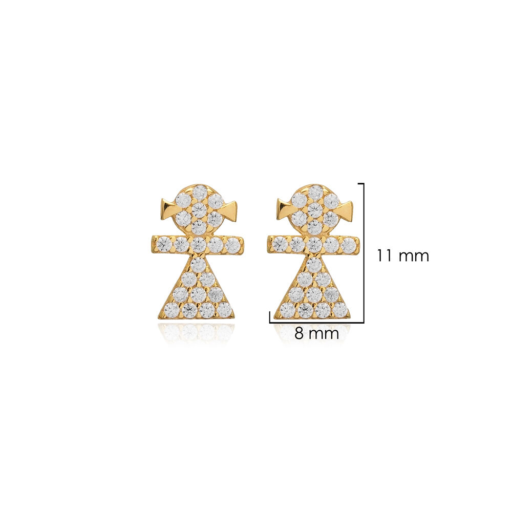 Girl Design CZ Stone Silver Stud Earrings