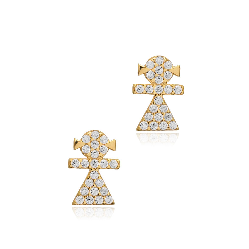 Girl Design Cute Cz Silver Jewelry Stud Earring Jewelry