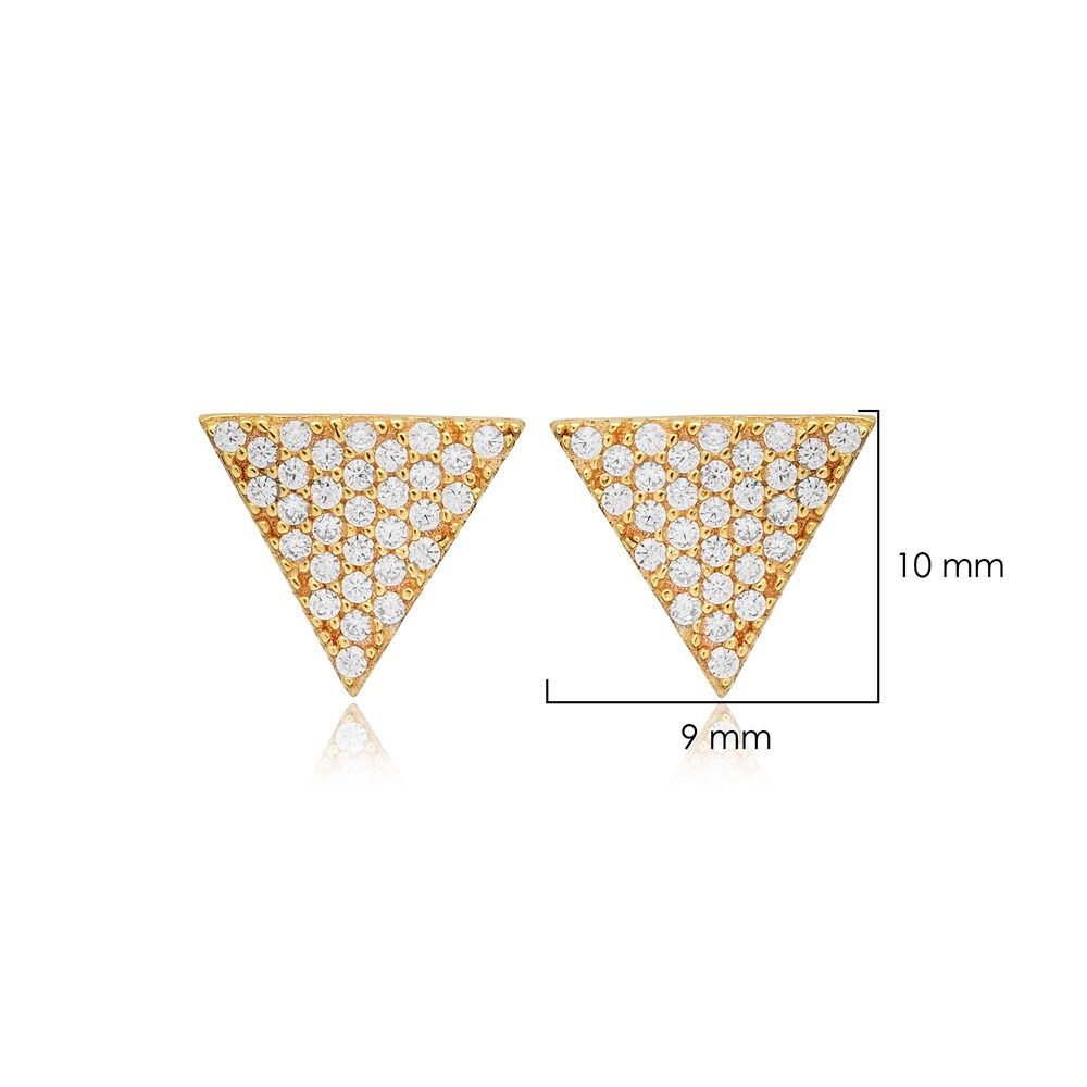 Triangle Design CZ Stone Silver Stud Earrings Jewelry