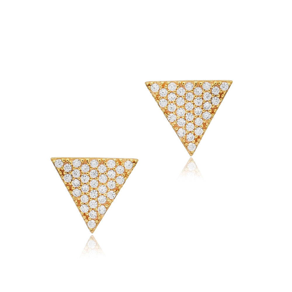 Triangle Design CZ Stone Silver Stud Earrings Jewelry