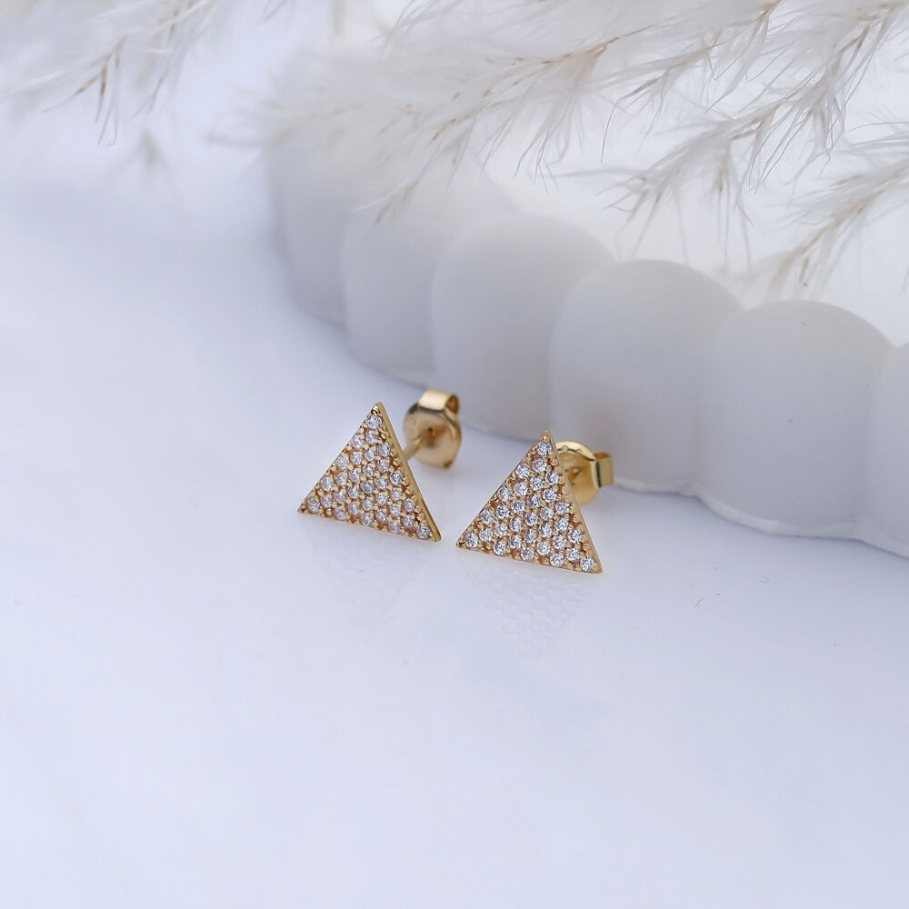 Triangle Design CZ Stone Silver Stud Earrings Jewelry