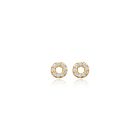 Tiny Round Hollow Design Stud Earrings Silver Jewelry