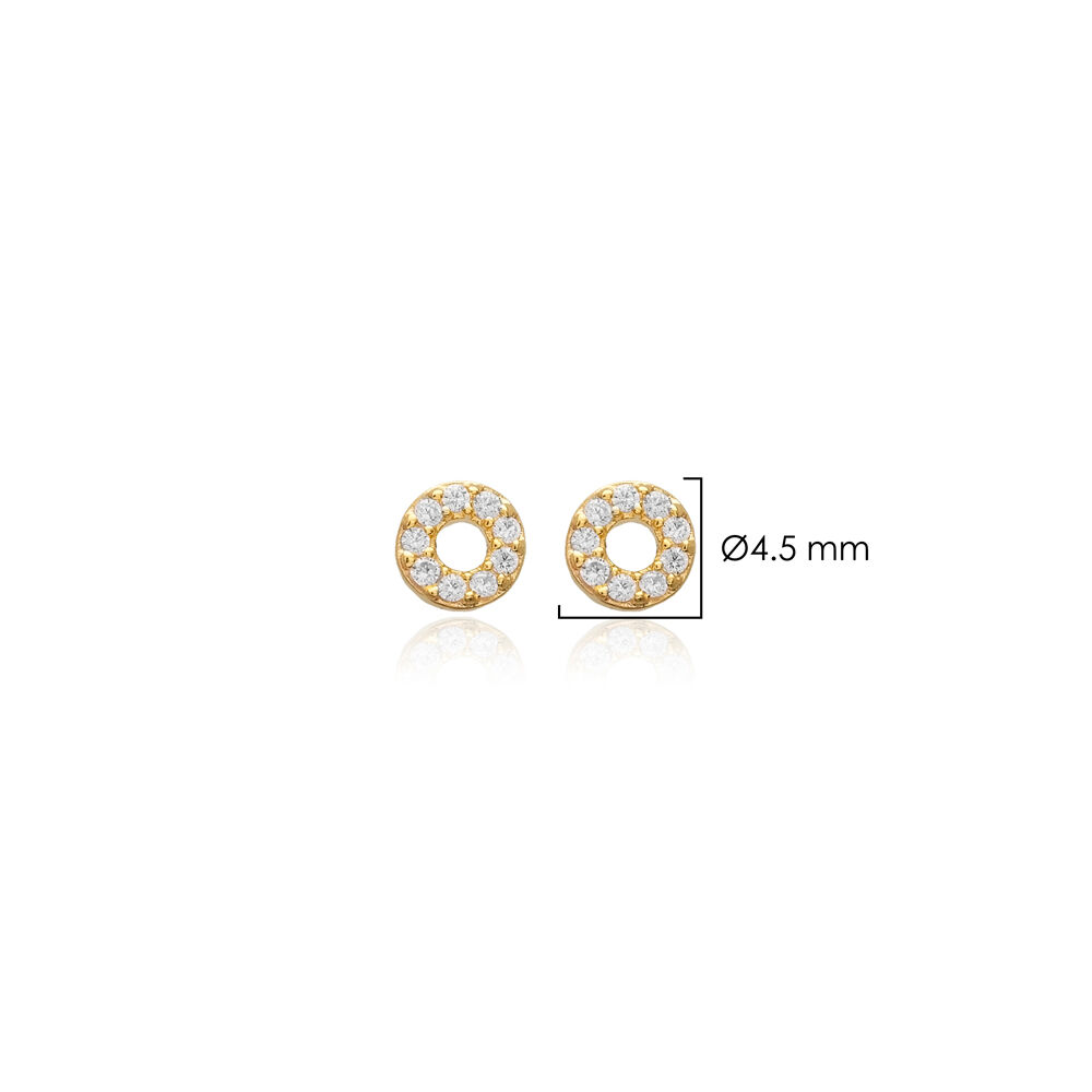 Tiny Round Hollow Design Silver Stud Earrings