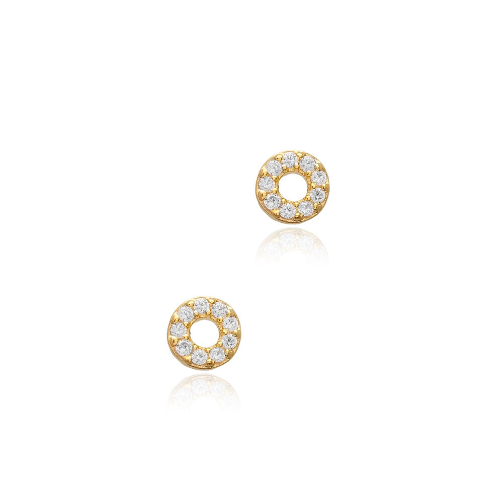 Tiny Round Hollow Design Silver Stud Earrings