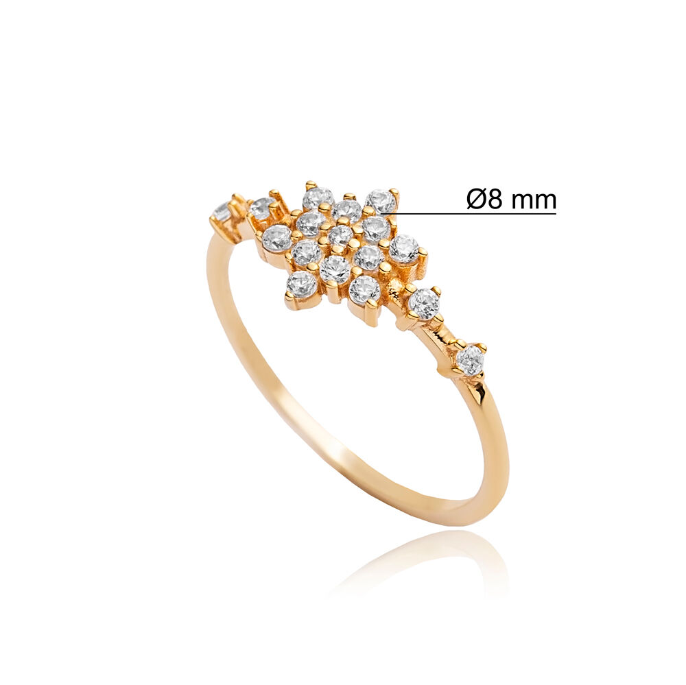 Flower Design Zircon Stone Cluster Ring 925 Silver Jewelry