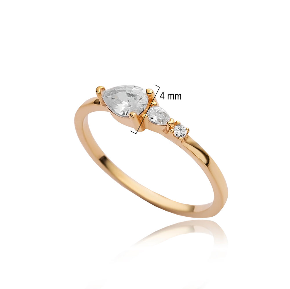 Pear Drop Design CZ Stone Sterling Silver Ring Turkish Jewelry