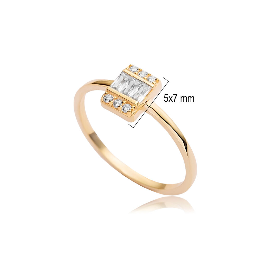 Rectangle Design CZ Stone Baguette Silver Cluster Ring