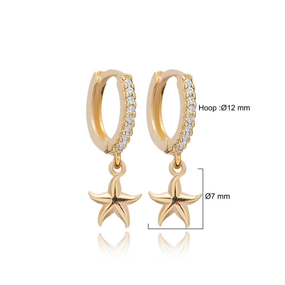 Elegant Starfish Design CZ Stone Silver Dangle Earrings