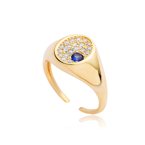 Round Design Sapphire CZ Stone Jewelry Silver Adjustable Ring