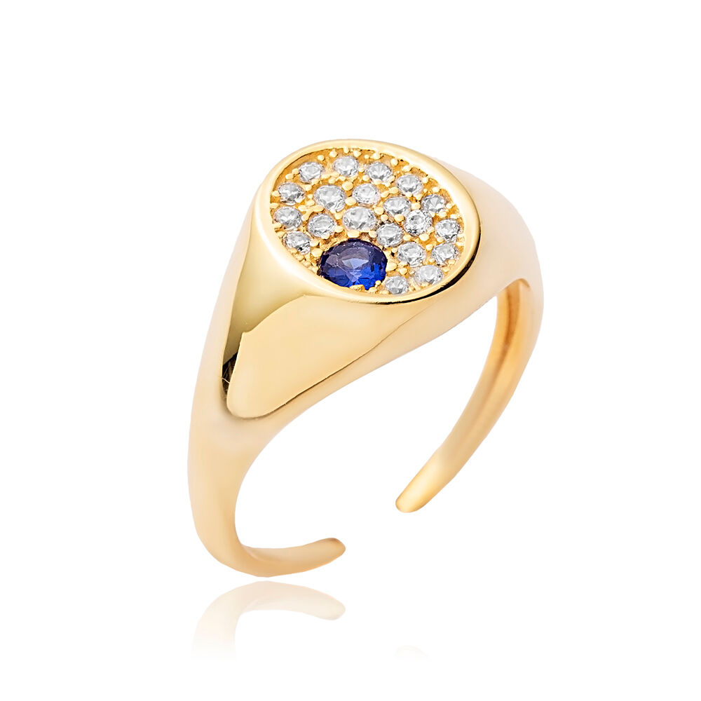 Round Design Sapphire CZ Stone Jewelry Silver Adjustable Ring