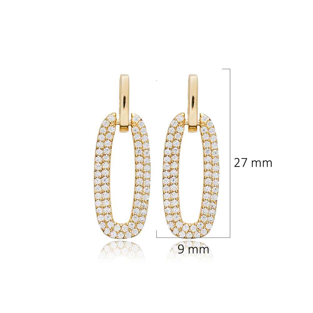 Rectangle Design CZ Stone Stud Earrings