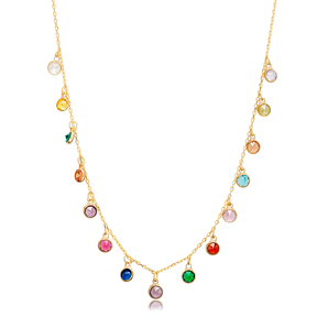 Colorful CZ Stone Elegant Design Shaker Silver Necklace Jewelry