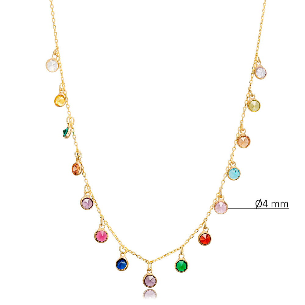 Colorful CZ Stone Elegant Design Shaker Silver Necklace Jewelry