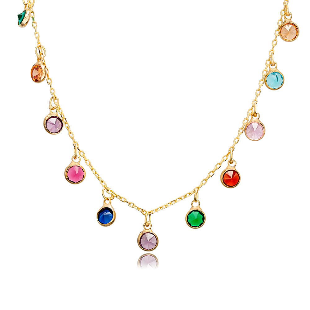 Colorful CZ Stone Elegant Design Shaker Silver Necklace Jewelry