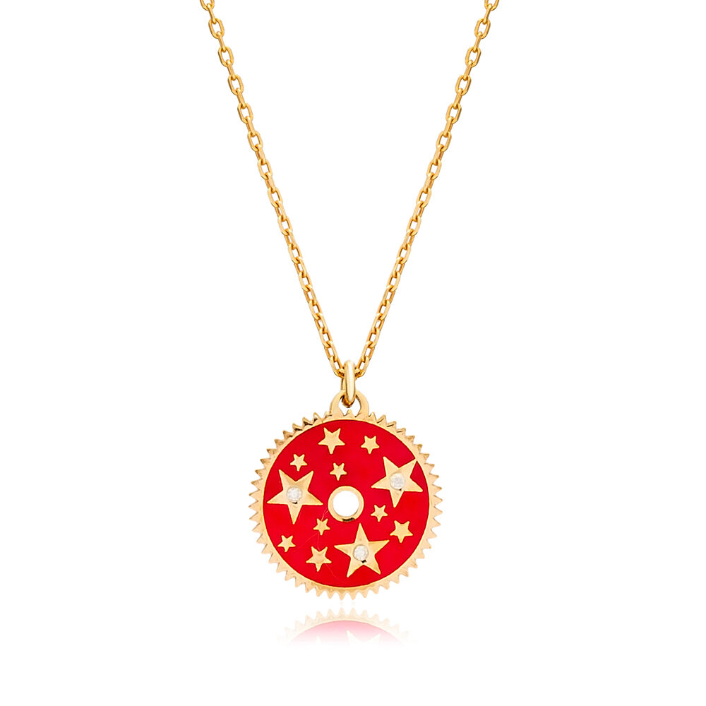 Red Enamel Star Design Pendant Wholesale 925 Sterling Silver Jewelry