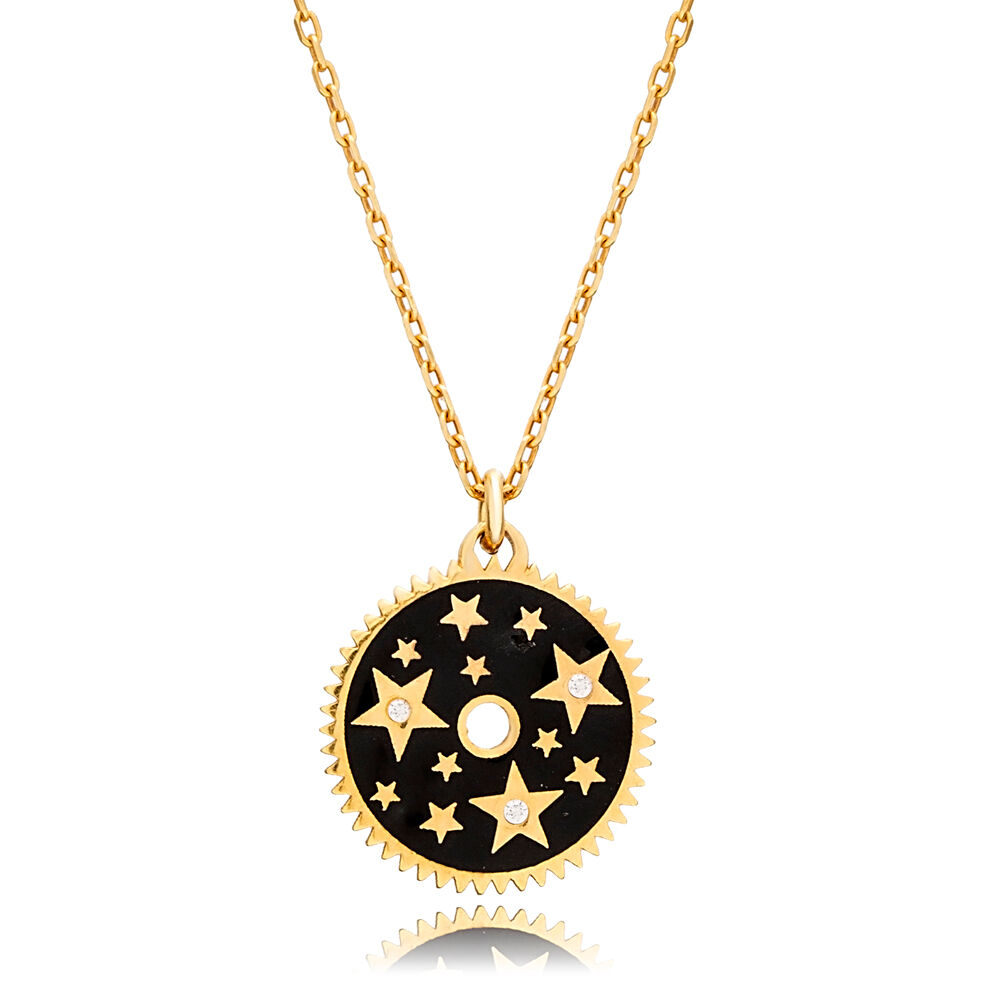 Black Enamel Star Design Pendant Wholesale Silver Jewelry