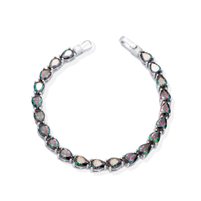 Pear Shape Mystic Topaz Stone Sterling Silver Tennis Bracelet