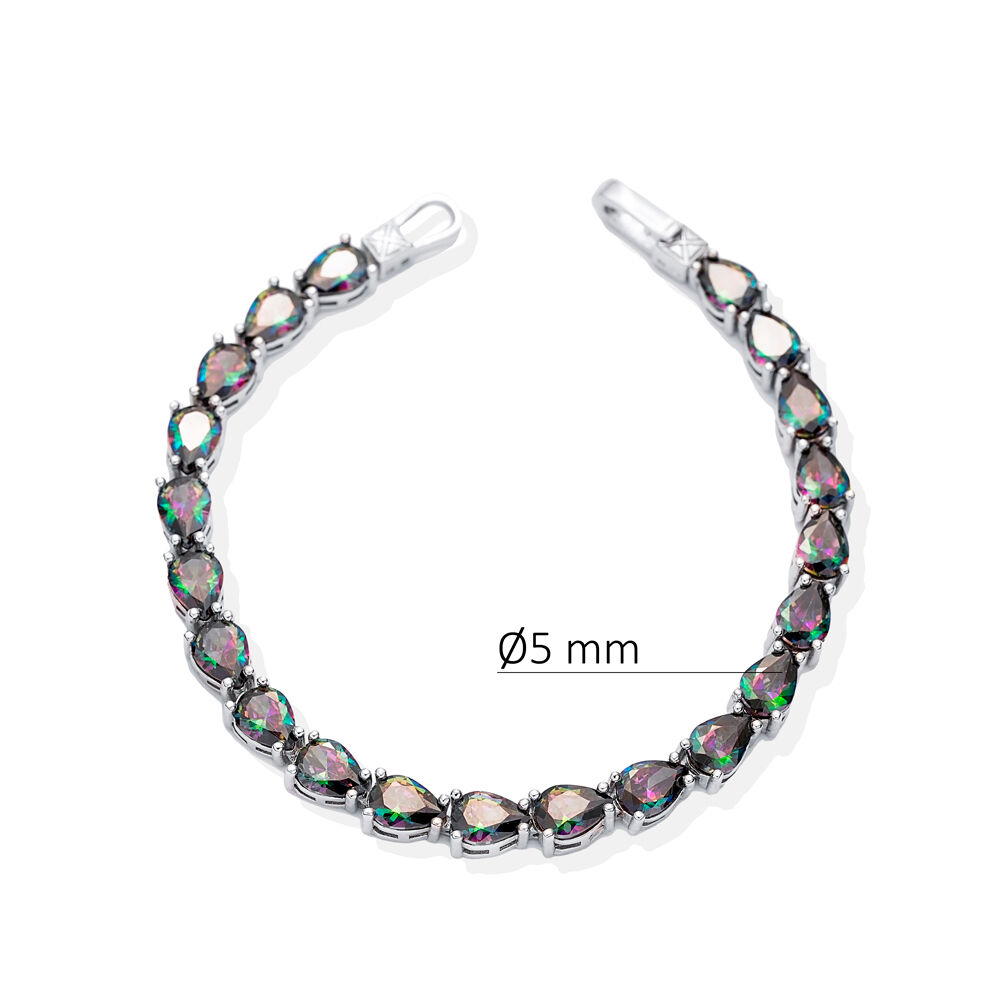 Pear Shape Mystic Topaz Stone Sterling Silver Tennis Bracelet